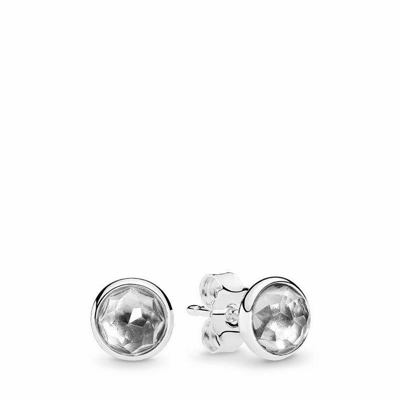 Pandora April Droplets Stud Earrings Ireland - Sterling Silver/Grey/Crystal - 670325XUO